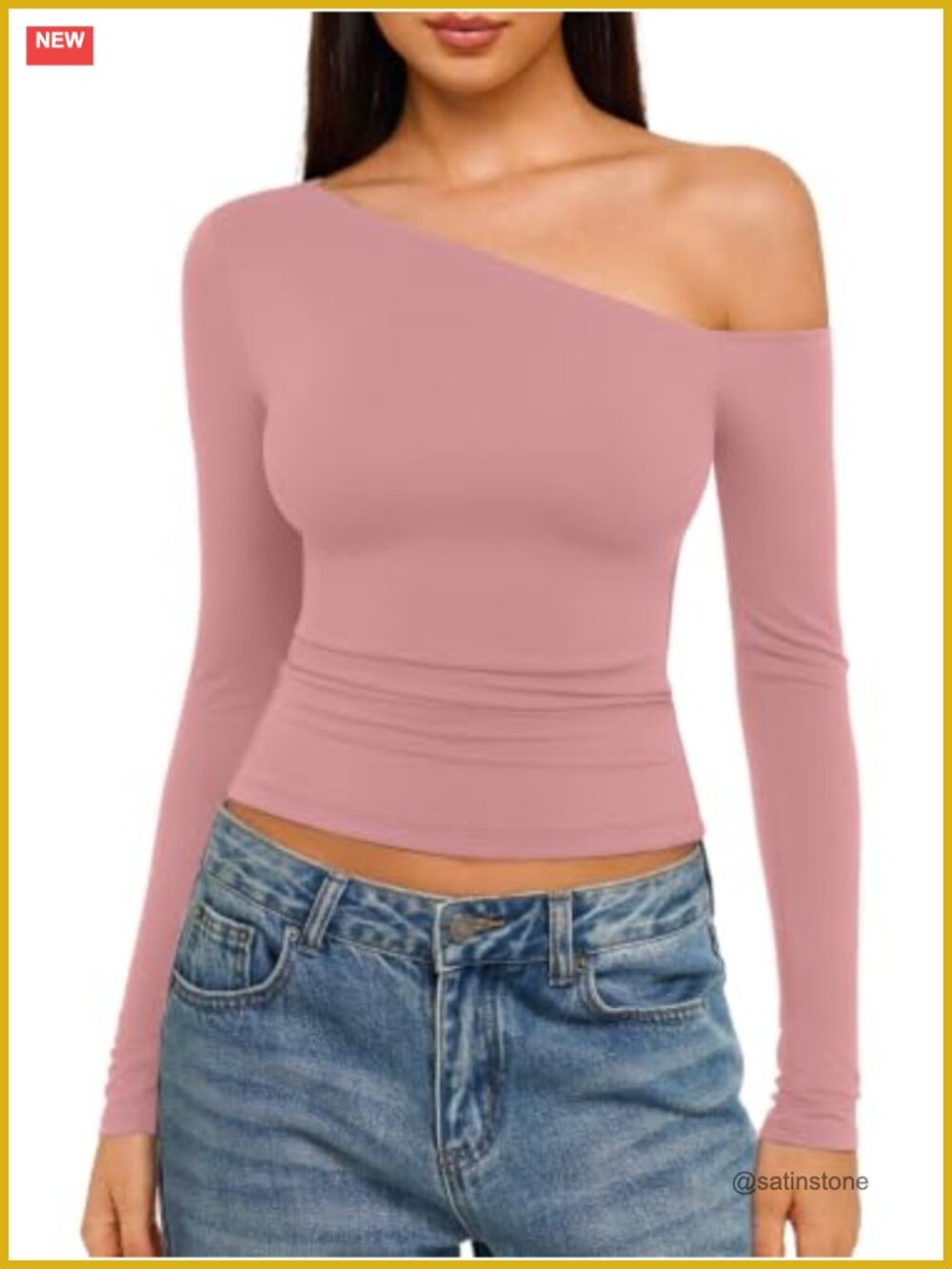 Long Sleeve Off Shoulder Fitted Top - Slim Fit Stretch Casual Blouse